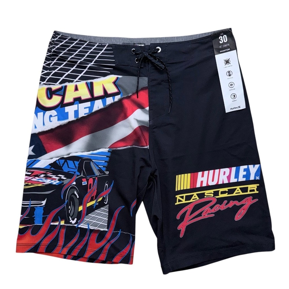 Hurley Mens Size 30 Waist Phanton Black Nascar Board Shorts Swim Shorts NWT